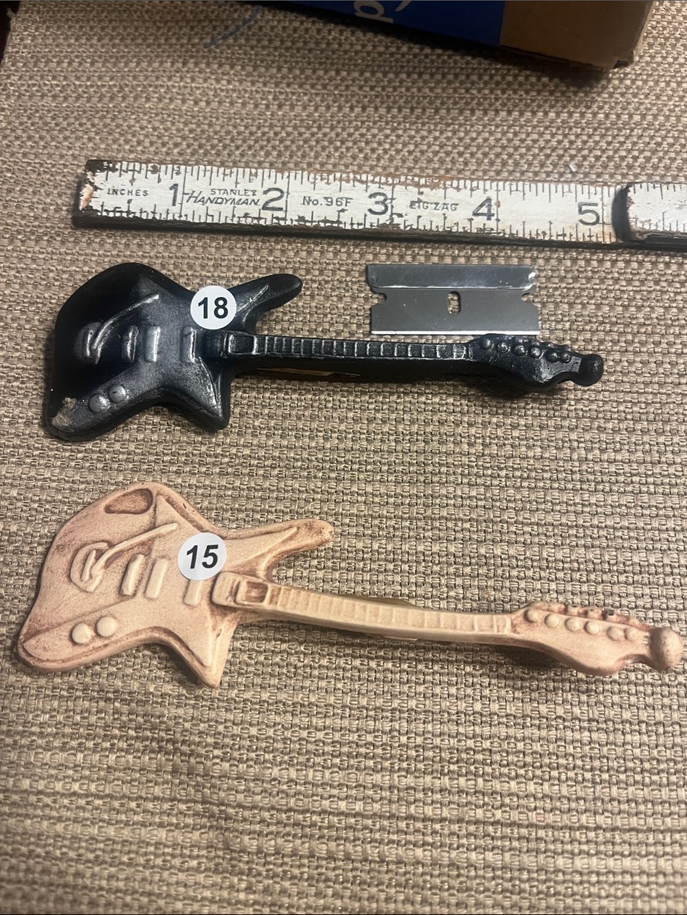 1518.  2 ceramic Guitar-Shaped Brooch Pin- Women's Jewelry hand made 1990,s